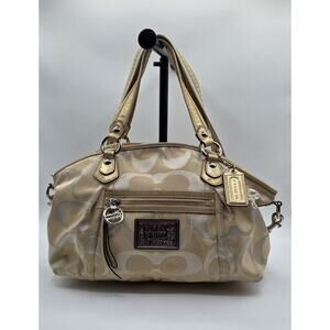 COACH Poppy Rocker Glam Gold Jacquard Pink Interior Crossbody Bag 16295